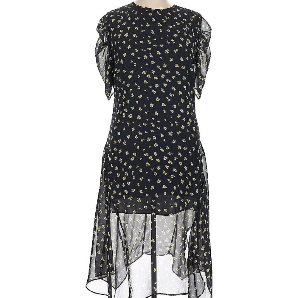 Chic High-Low Black/Grey Floral Dress